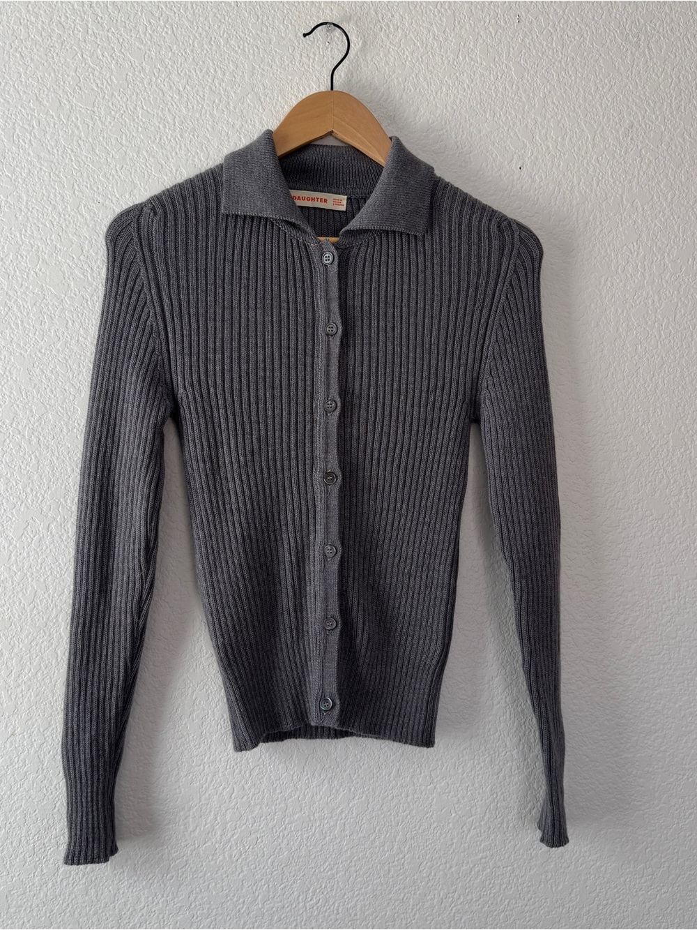 &daughter Ribbed Button-Up Collared Cardigan Sweater - Gray